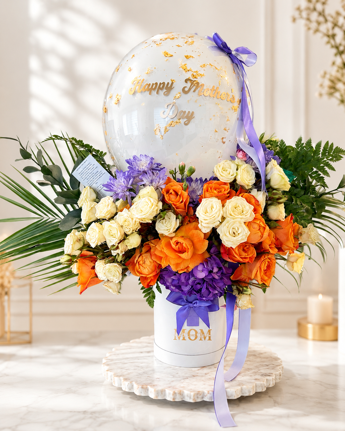 Balloons Box with Fresh Flowers